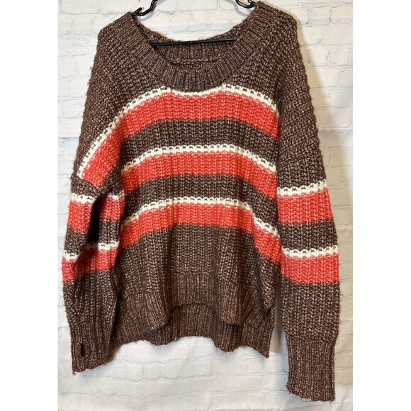 Offline By Aerie Chunky Knit Sweater Women’s Brown Red Striped Size Medium - Picture 2 of 9